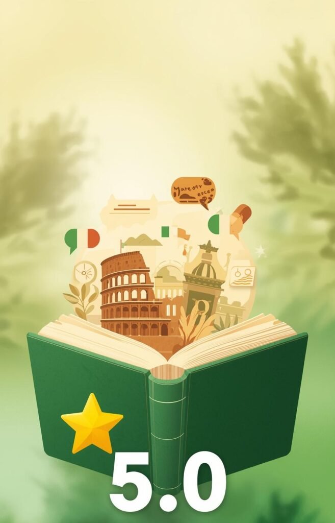 Illustrazione mista a foto digitale moderna e accogliente con uno stile pulito e luminoso. non fumetto non bambini. Un grande libro aperto con copertina color verde 1 e1763746563946