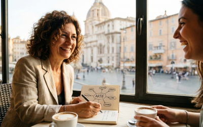friendly, professional Italian teacher is sketching a mind map based on what the student is saying